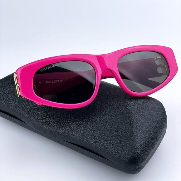 NEW Balenciaga BB0095S 006 Pink Gold Logo Grey Cat Eye Unisex Sunglasses - Picture 2 of 15